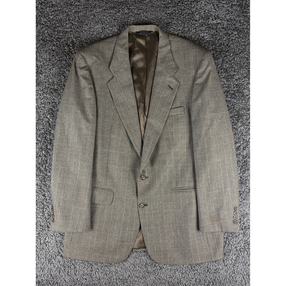 Burberrys Prorsum Vintage Mens 40L Wool Houndstooth Blazer Sport Coat Brown Tan